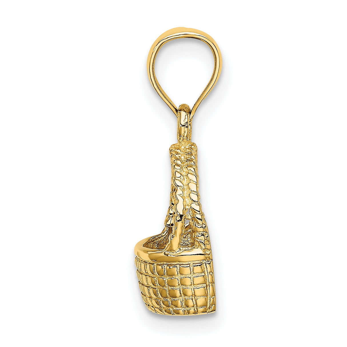 10k Yellow Gold Basket Pendant with Woven Texture and Rope Handle, Country Harvest Style