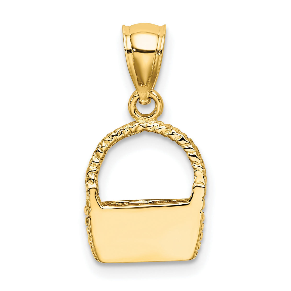 10k Yellow Gold Basket Pendant with Woven Texture and Rope Handle, Country Harvest Style
