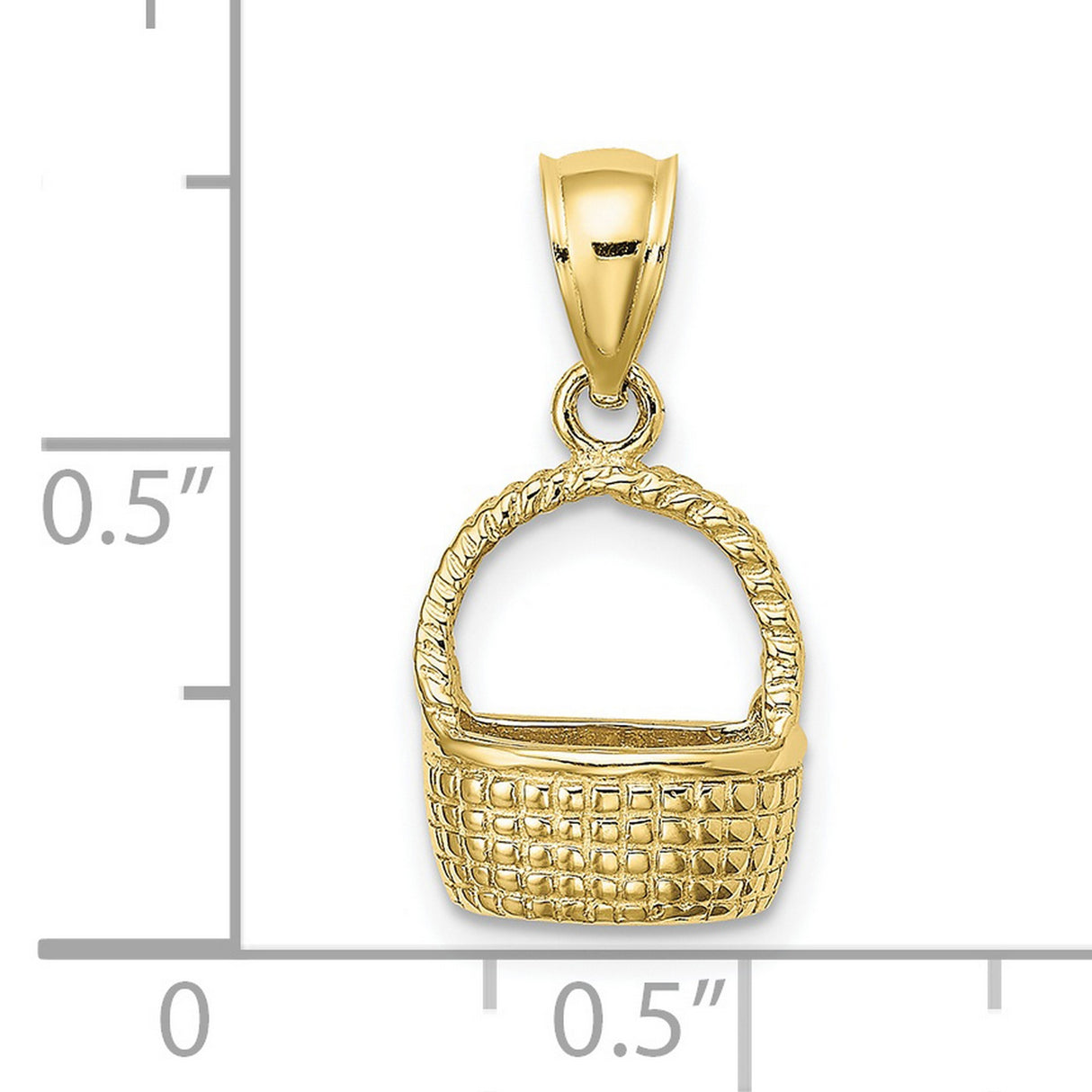 10k Yellow Gold Basket Pendant with Woven Texture and Rope Handle, Country Harvest Style