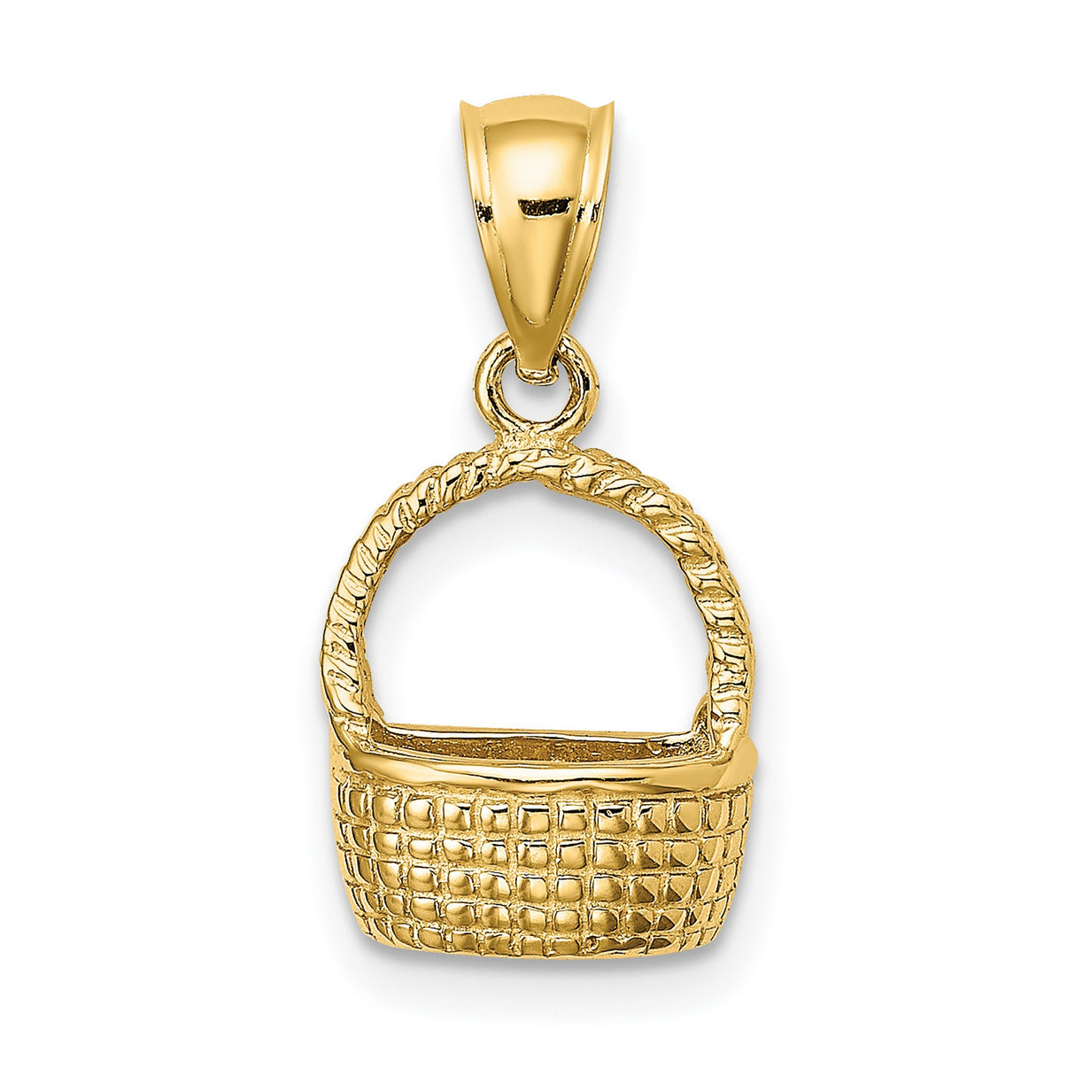10k Yellow Gold Basket Pendant with Woven Texture and Rope Handle, Country Harvest Style