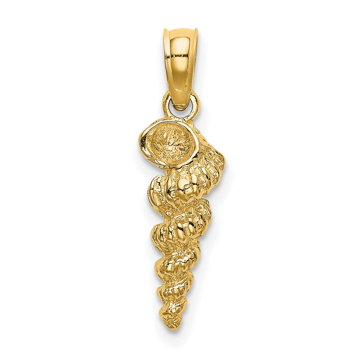 10k Yellow Gold Seashell Pendant, Detailed Spiral Shell Charm, Coastal Ocean Style for Women
