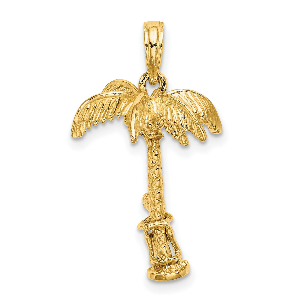 10k Yellow Gold Palm Tree Pendant with Climbing Figure, Tropical Vacation Charm