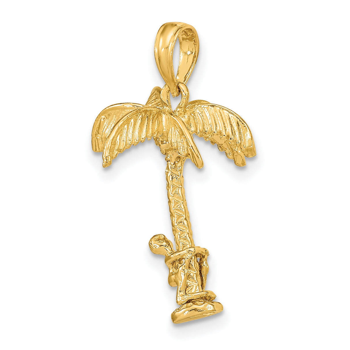 10k Yellow Gold Palm Tree Pendant with Climbing Figure, Tropical Vacation Charm