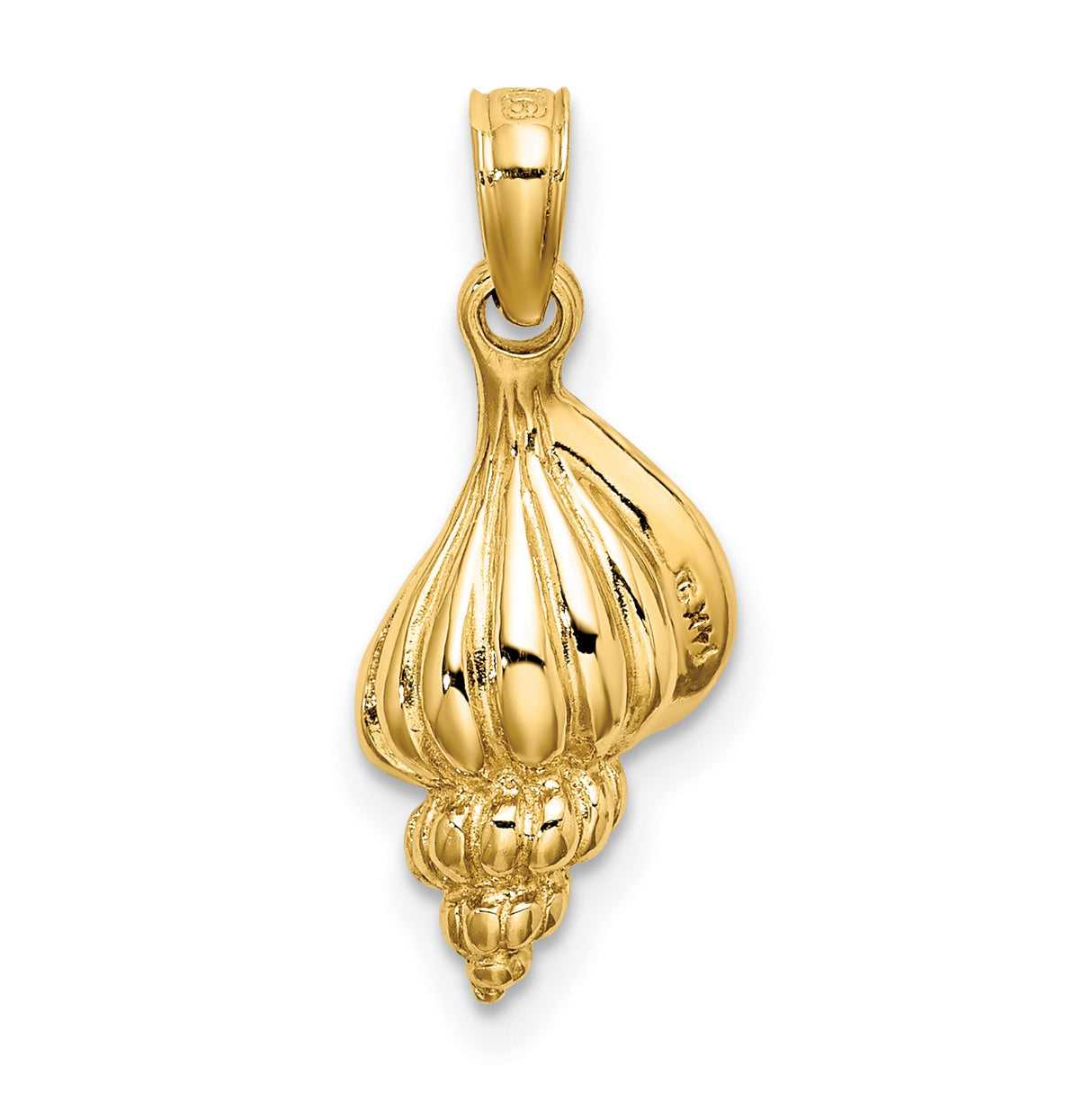 10k Yellow Gold Conch Shell Pendant with Shankh Motif, Hindu Spiritual Charm, Unisex Religious Jewelry