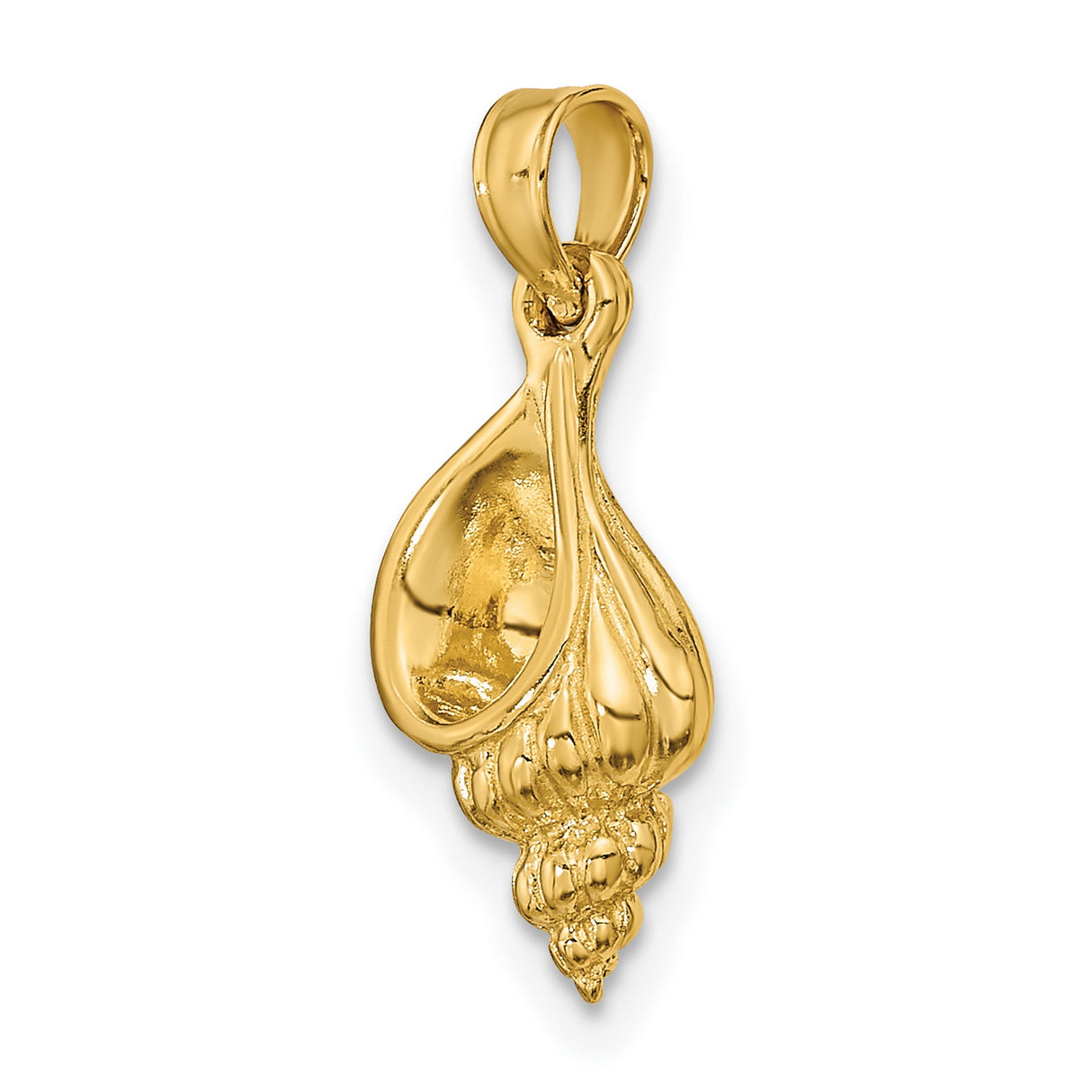 10k Yellow Gold Conch Shell Pendant with Shankh Motif, Hindu Spiritual Charm, Unisex Religious Jewelry