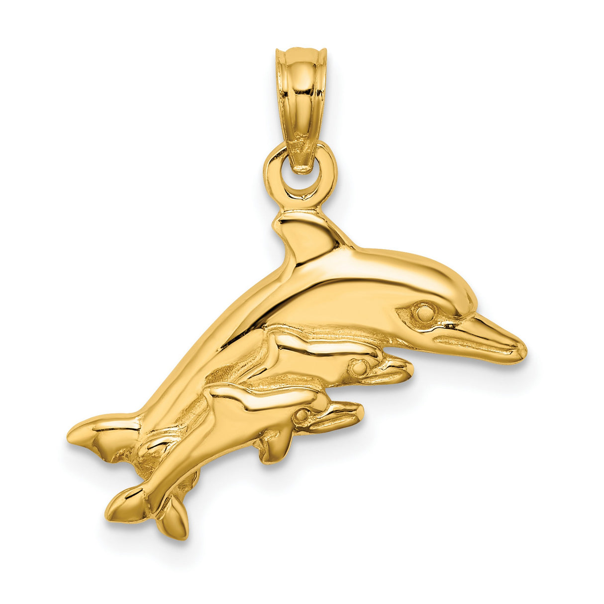 10k Yellow Gold Dolphin Pendant with Mother and Baby, Ocean Family Theme Charm