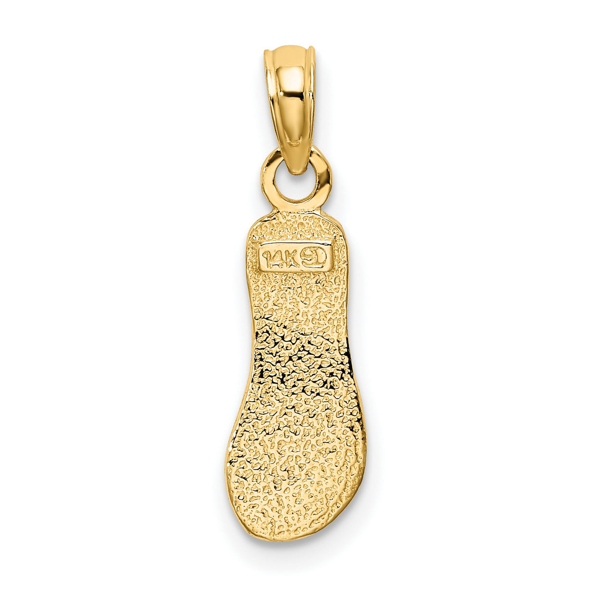 10k Yellow Gold Flip-Flop Sandal Pendant with Textured Strap and Sole, Beach Vacation Theme