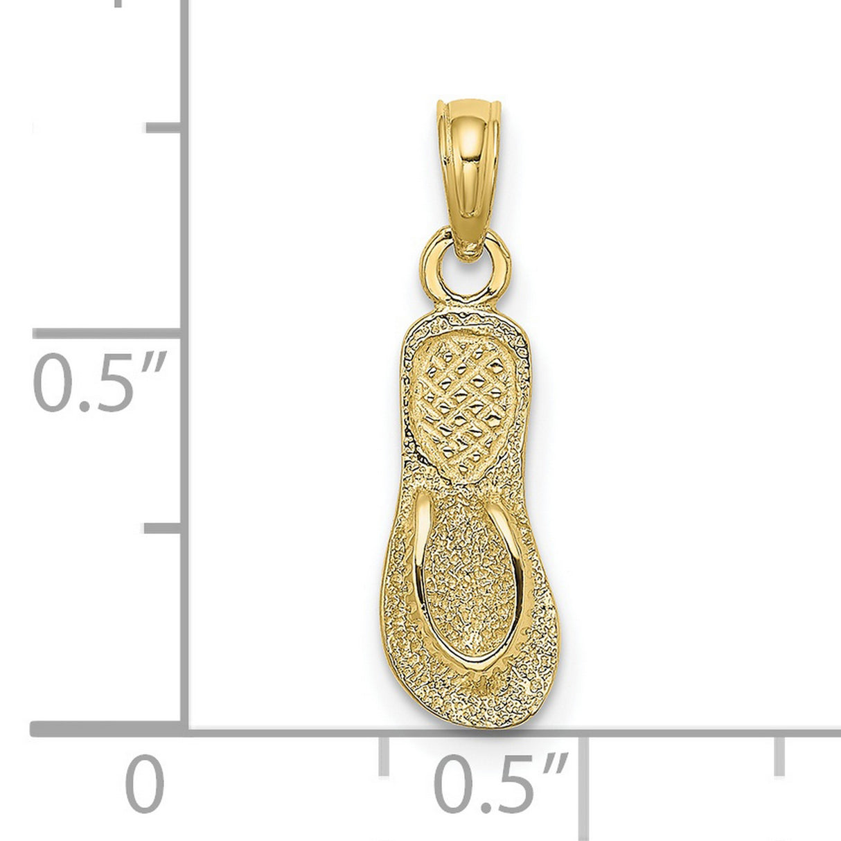 10k Yellow Gold Flip-Flop Sandal Pendant with Textured Strap and Sole, Beach Vacation Theme