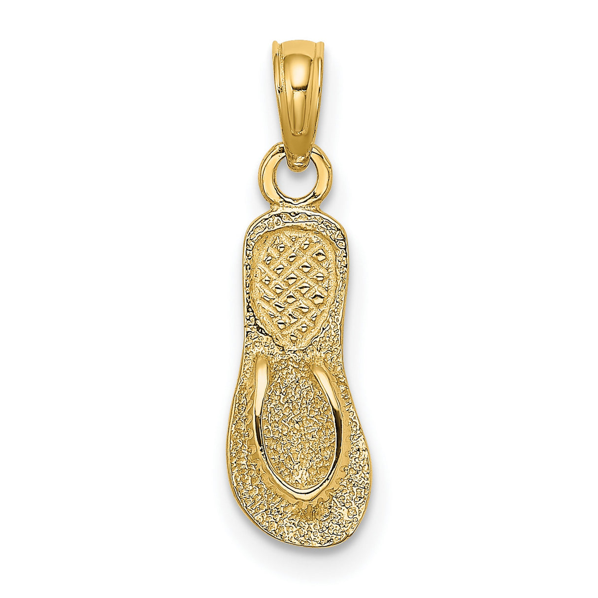 10k Yellow Gold Flip-Flop Sandal Pendant with Textured Strap and Sole, Beach Vacation Theme