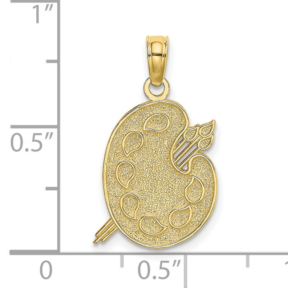 10k Yellow Gold Artist Palette Pendant with Paintbrushes, Textured Art Charm