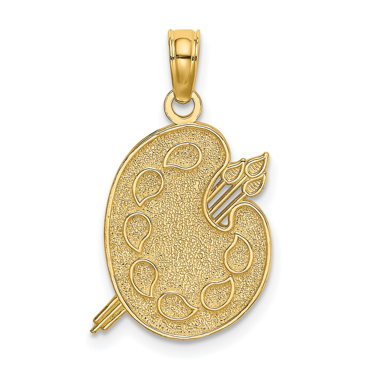 10k Yellow Gold Artist Palette Pendant with Paintbrushes, Textured Art Charm