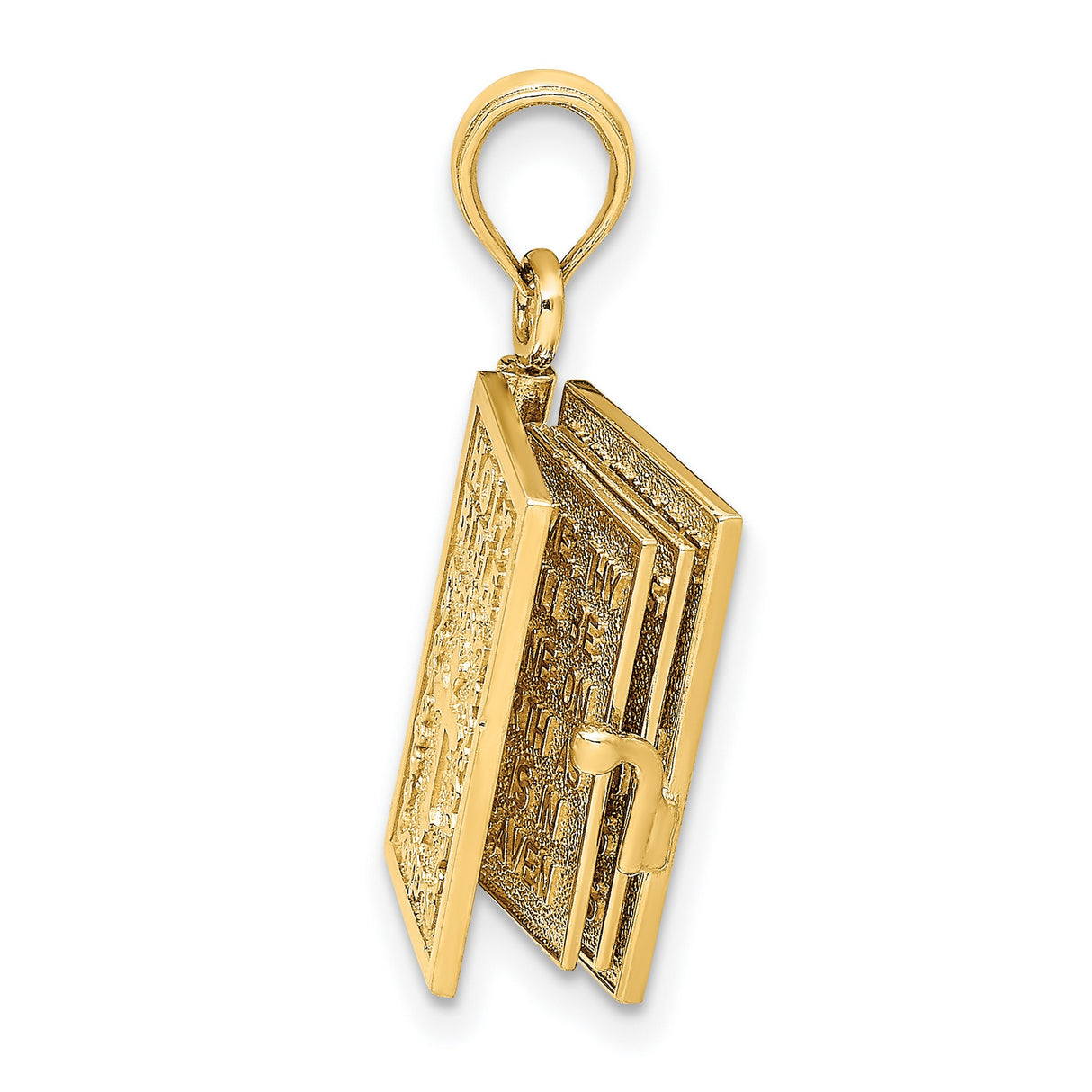 10k Yellow Gold Holy Bible Pendant with Raised Cross and Pages, Christian Religious Charm