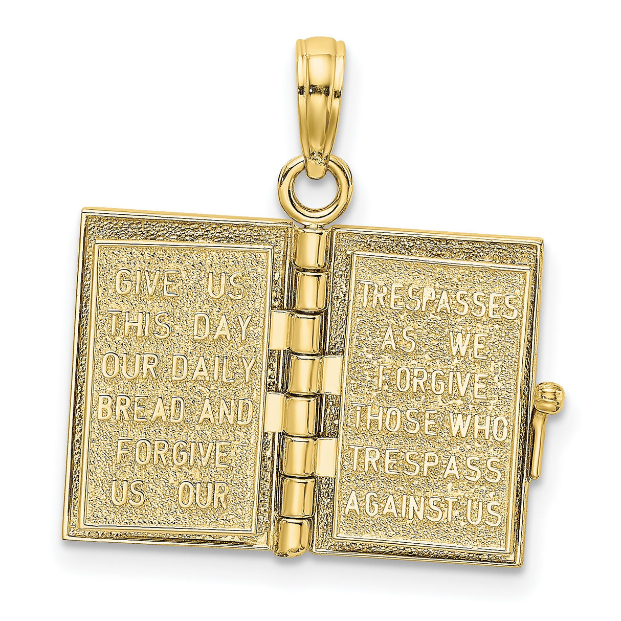 10k Yellow Gold Holy Bible Pendant with Raised Cross and Pages, Christian Religious Charm