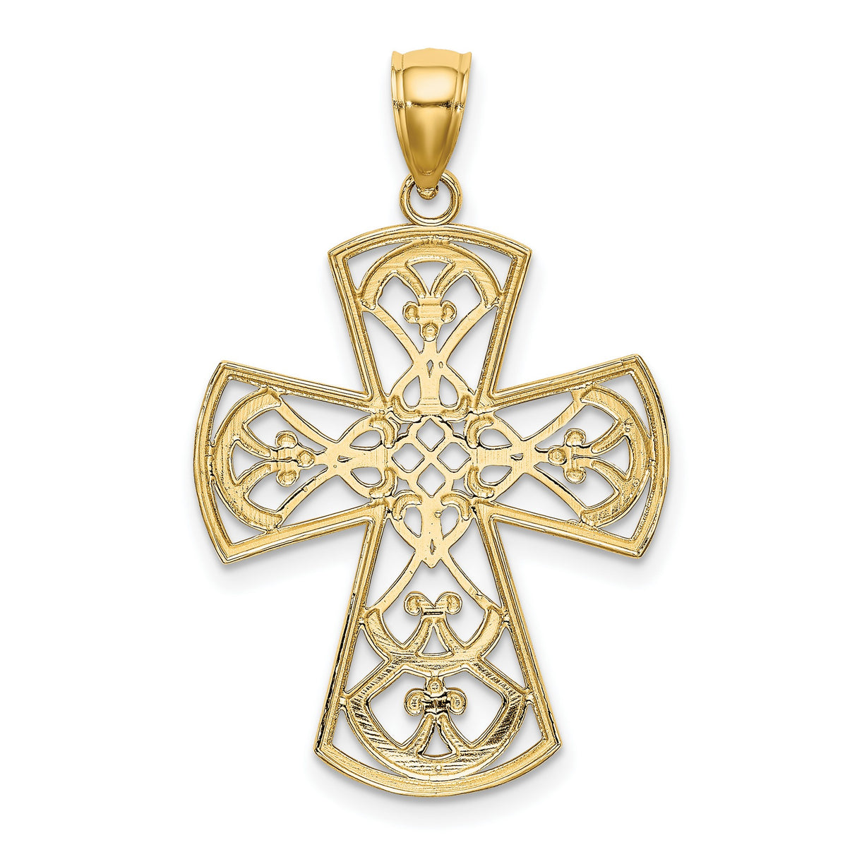 10k Yellow Gold Cross Pendant, Vintage Filigree Celtic Design, Mirror Finish, Unisex Religious Jewelry