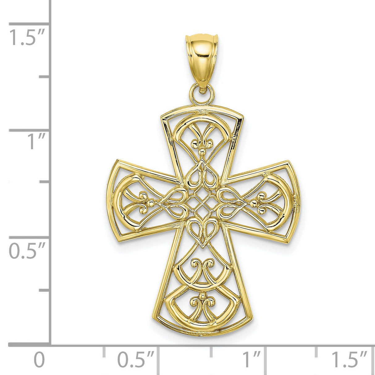 10k Yellow Gold Cross Pendant, Vintage Filigree Celtic Design, Mirror Finish, Unisex Religious Jewelry