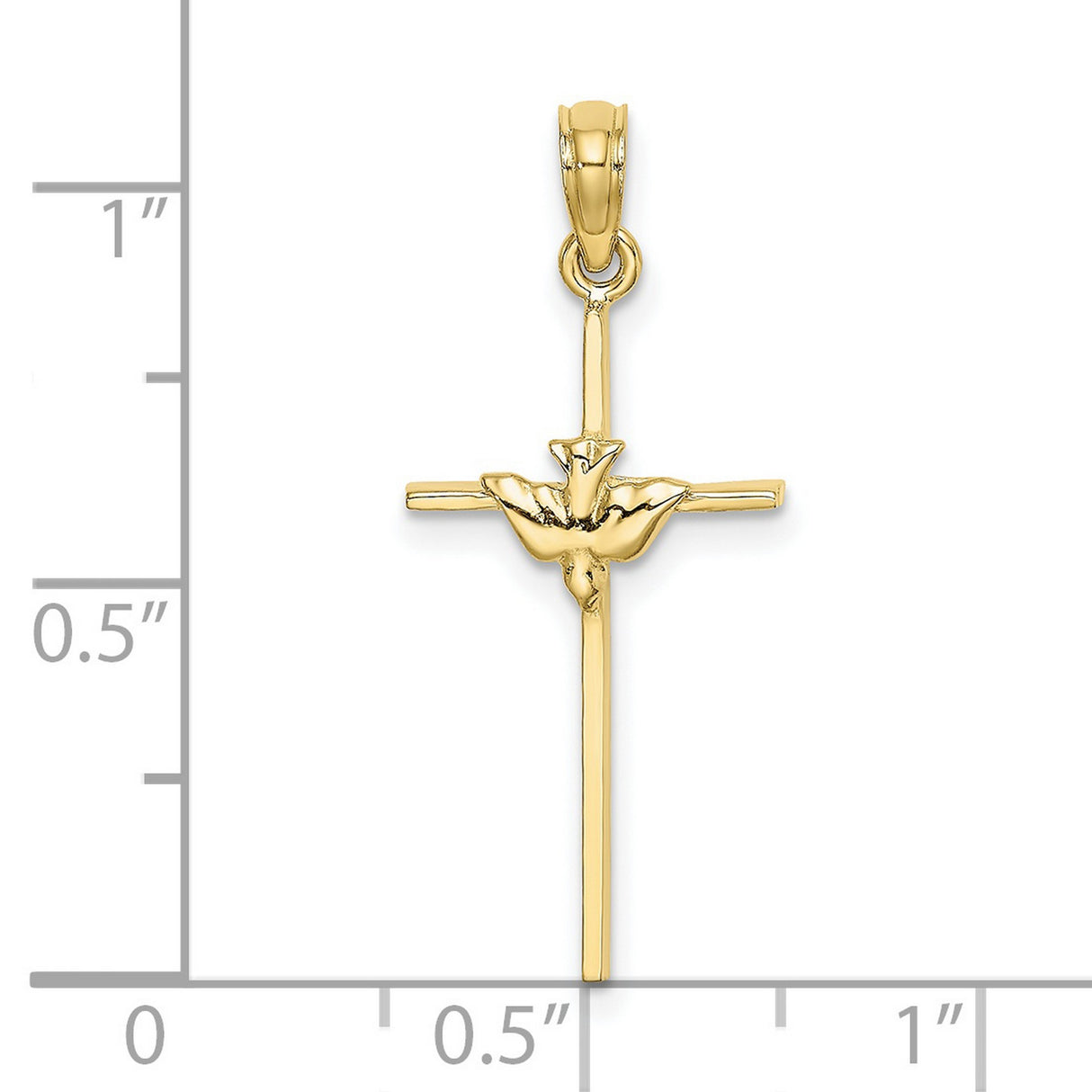 10k Yellow Gold Dove Cross Pendant, Religious Symbolism, Lightweight Design for Men and Women