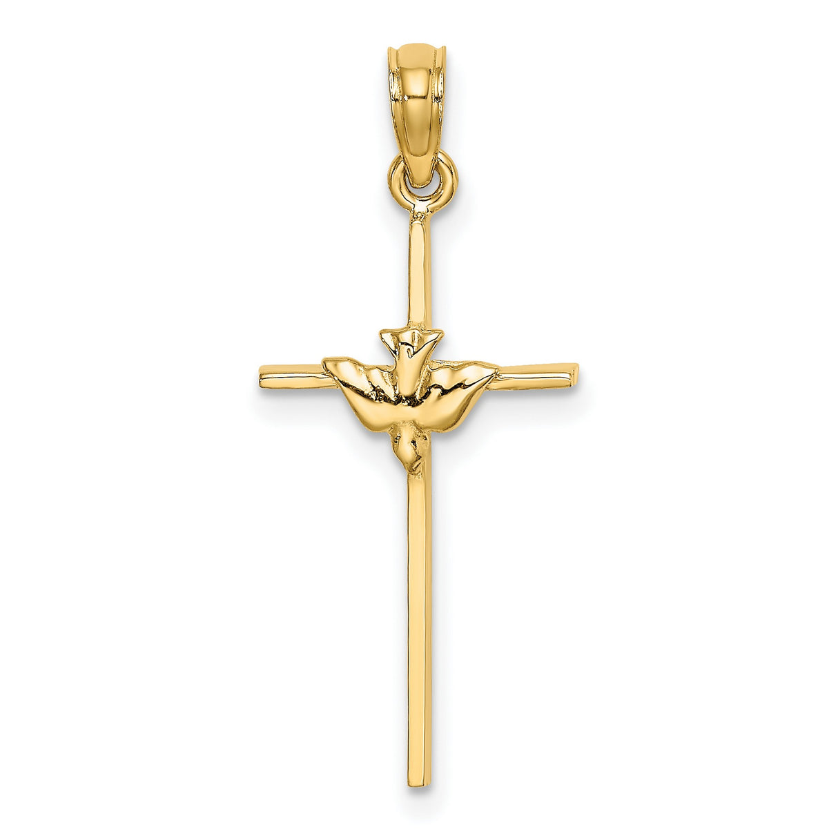 10k Yellow Gold Dove Cross Pendant, Religious Symbolism, Lightweight Design for Men and Women