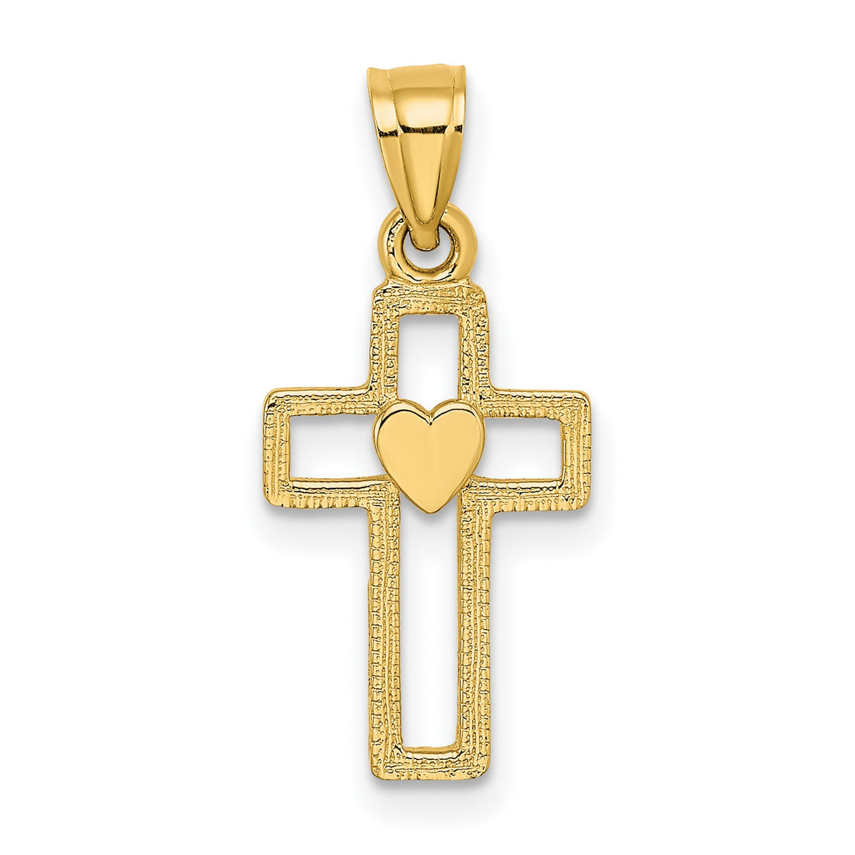 10k Yellow Gold Cross Pendant with Open Frame Cut-Out Design and Matte Texture