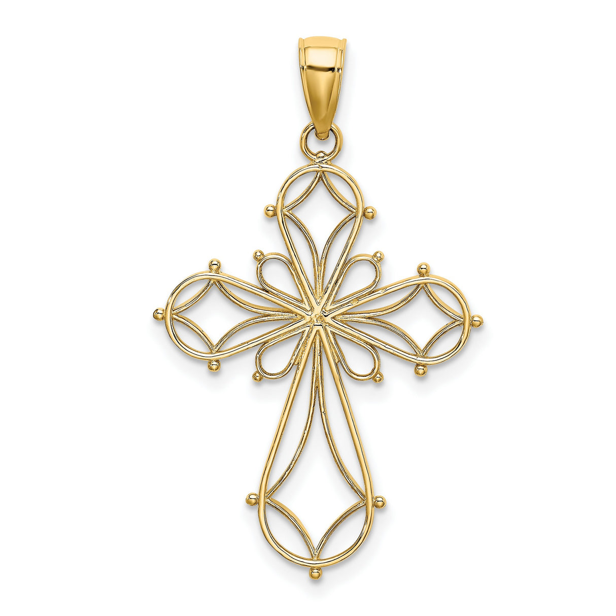 10k Yellow Gold Cross Pendant with Filigree Floral Motif and Openwork Design for Men and Women