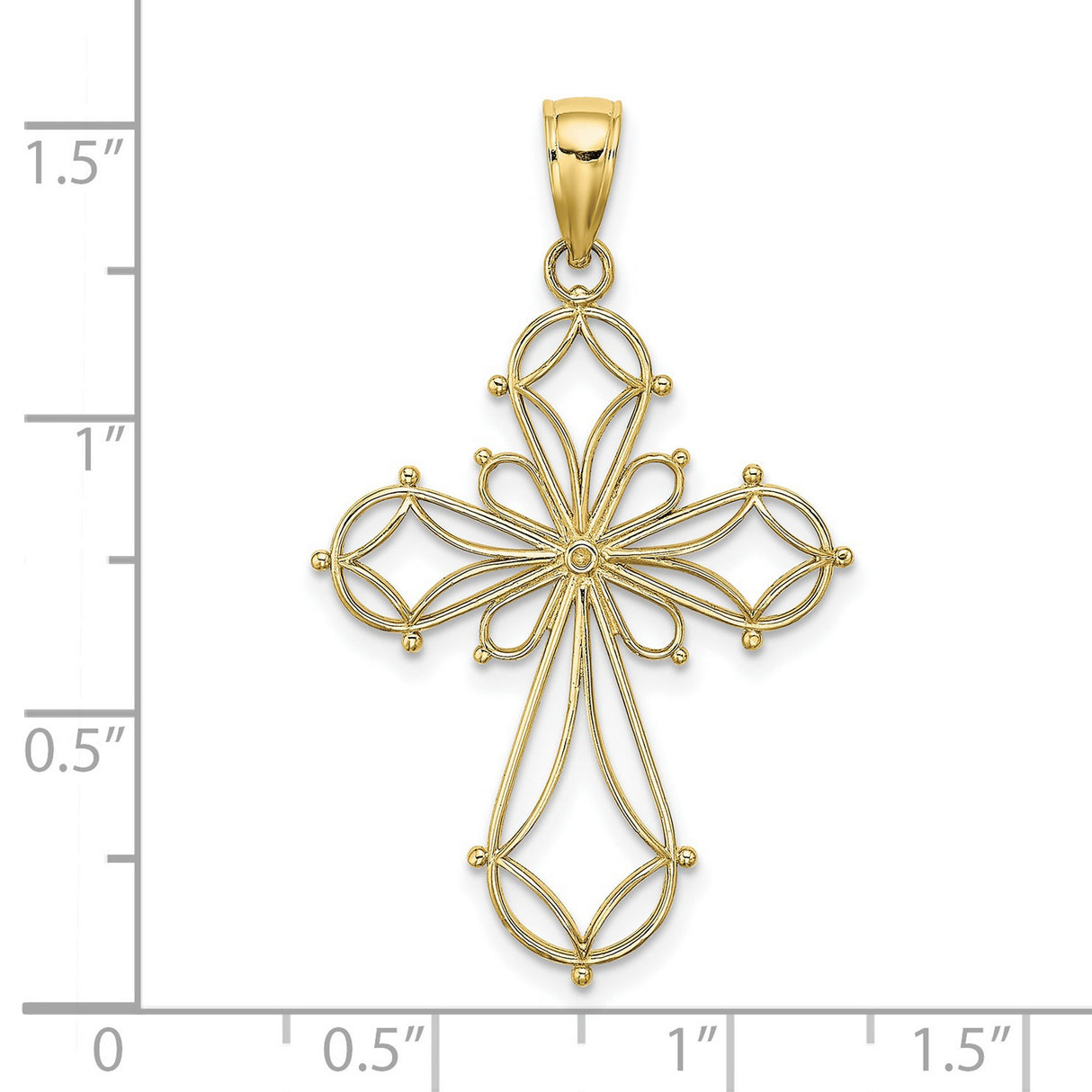 10k Yellow Gold Cross Pendant with Filigree Floral Motif and Openwork Design for Men and Women