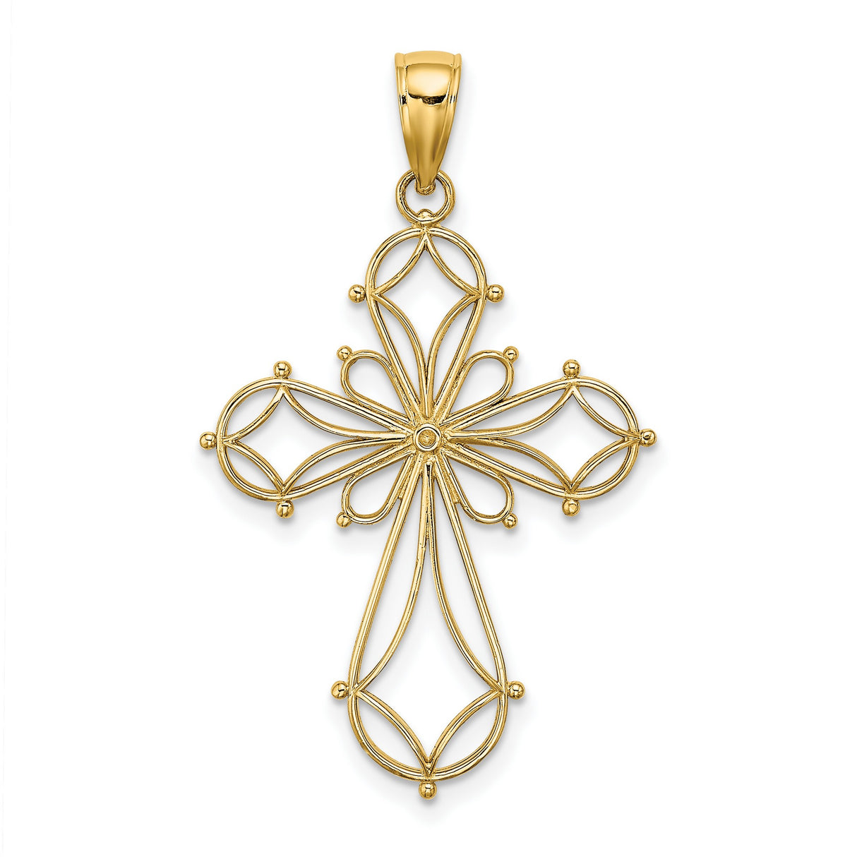 10k Yellow Gold Cross Pendant with Filigree Floral Motif and Openwork Design for Men and Women