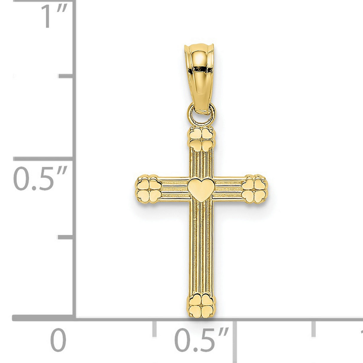 10k Yellow Gold Cross Pendant with Heart and Floral Detail Symbolizing Faith and Devotion