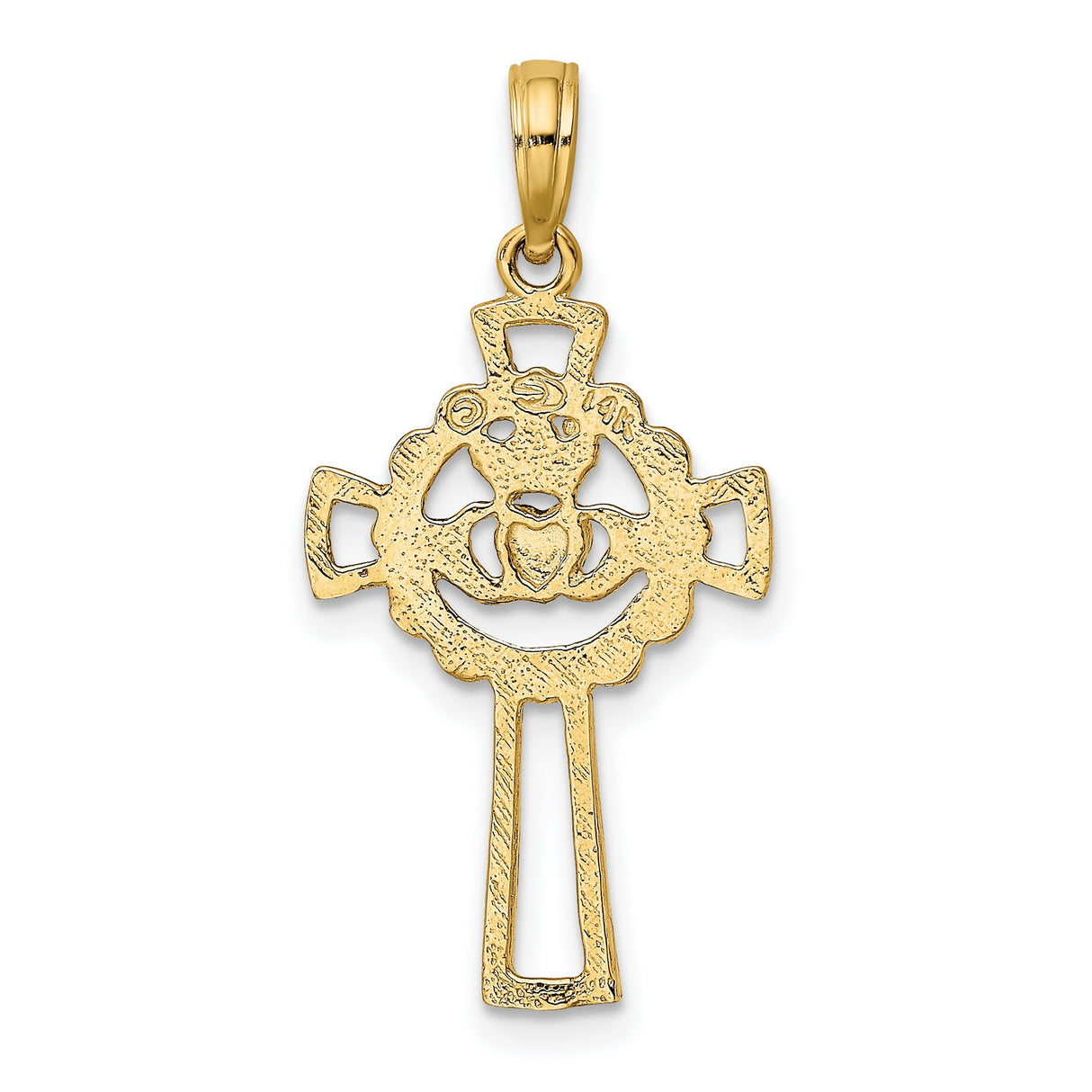 10k Yellow Gold Claddagh Cross Pendant with Crowned Heart Symbol and Openwork Design