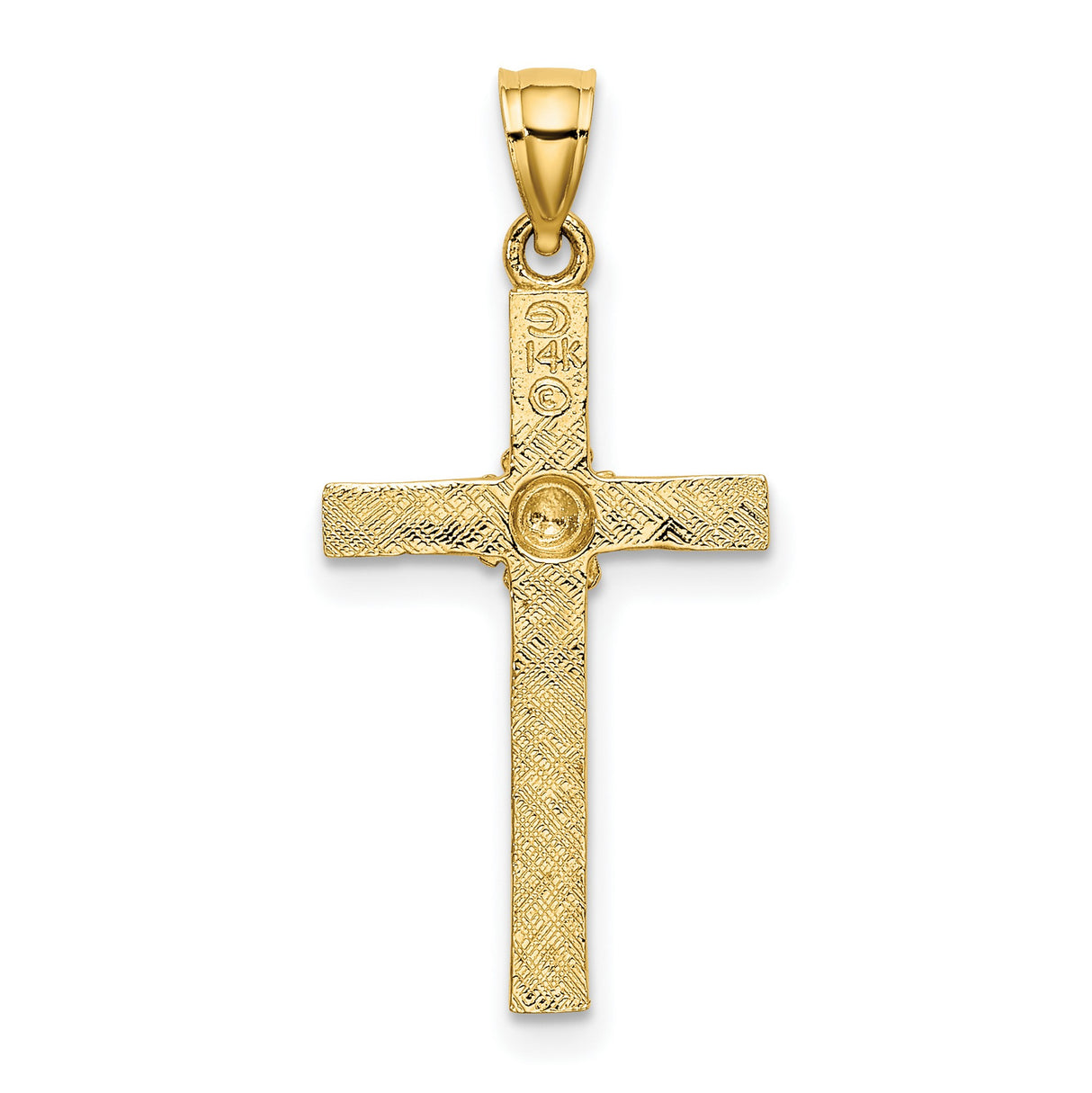 10k Yellow Gold Cross Pendant with Floral Motif and Wood Grain Texture