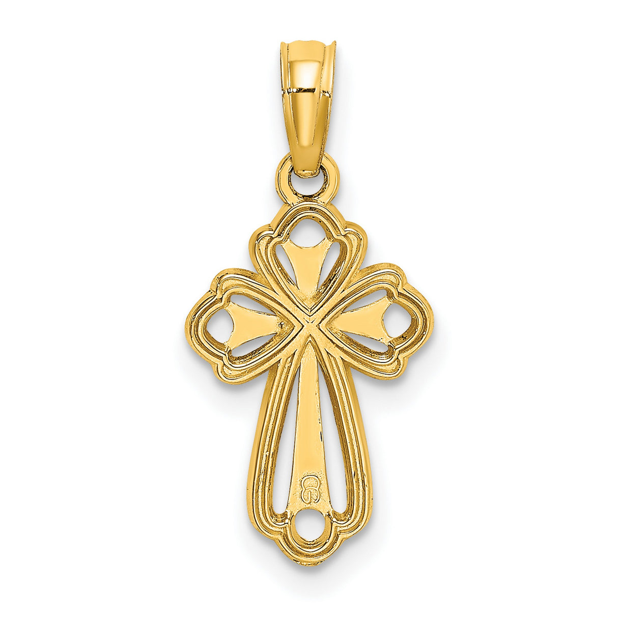 10k Yellow Gold Cross Pendant with Textured Floral Design and High Polish Finish