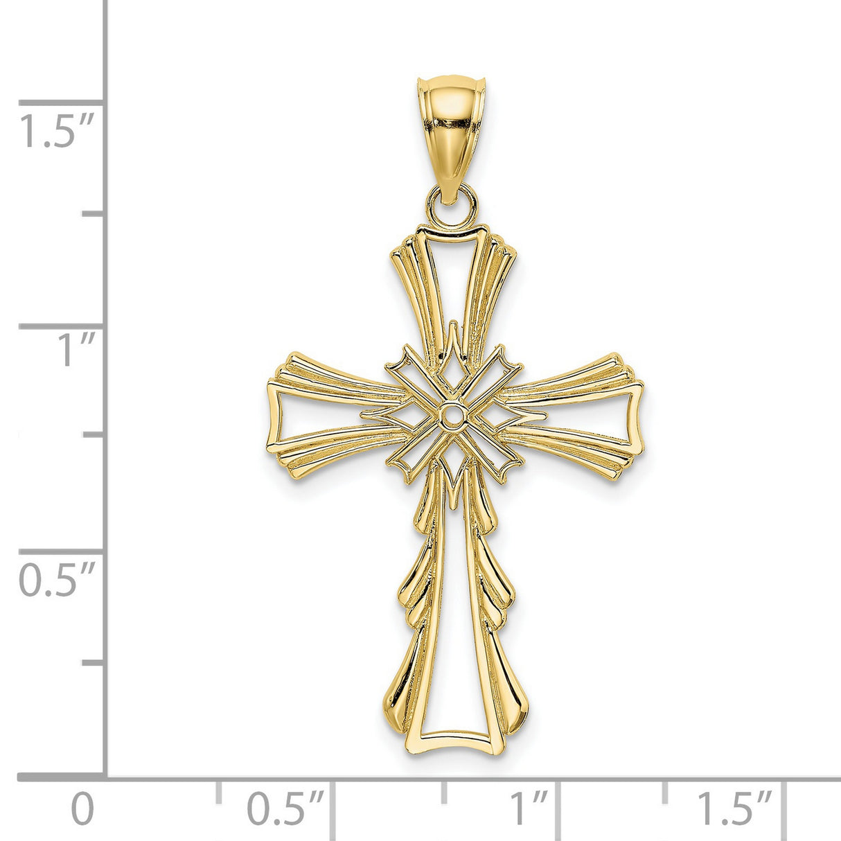 10k Yellow Gold Cross Pendant with Cut-Out Teardrop Design, Polished Religious Charm