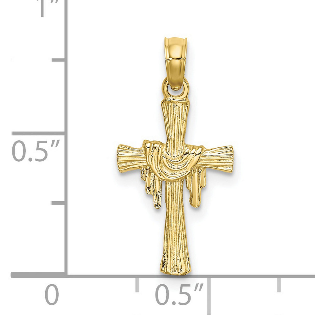10k Yellow Gold Cross Pendant with Drape Detail and Wood-Style Texture