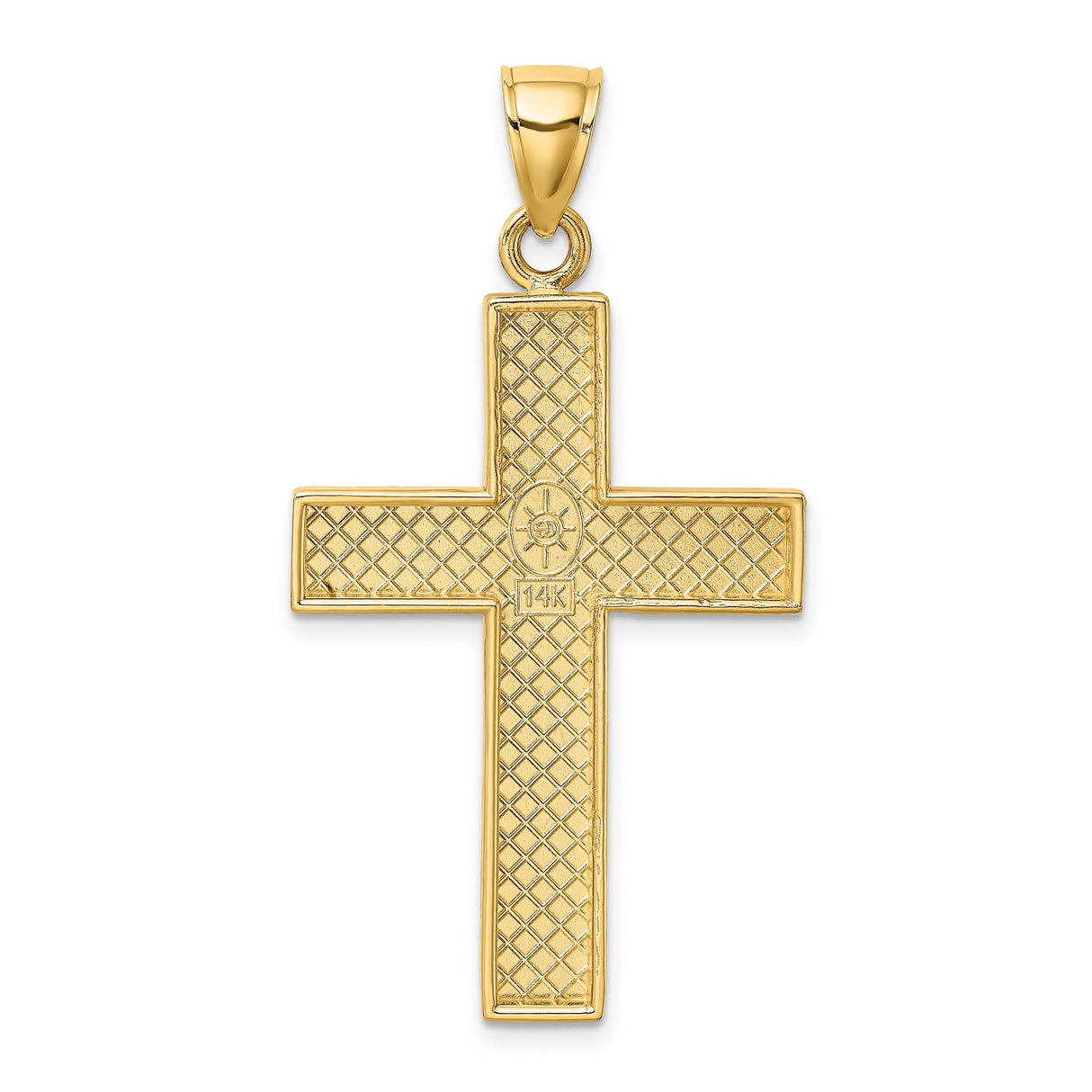 10k Yellow Gold Cross Pendant with Open Back Design, Polished Block Style for Men and Women
