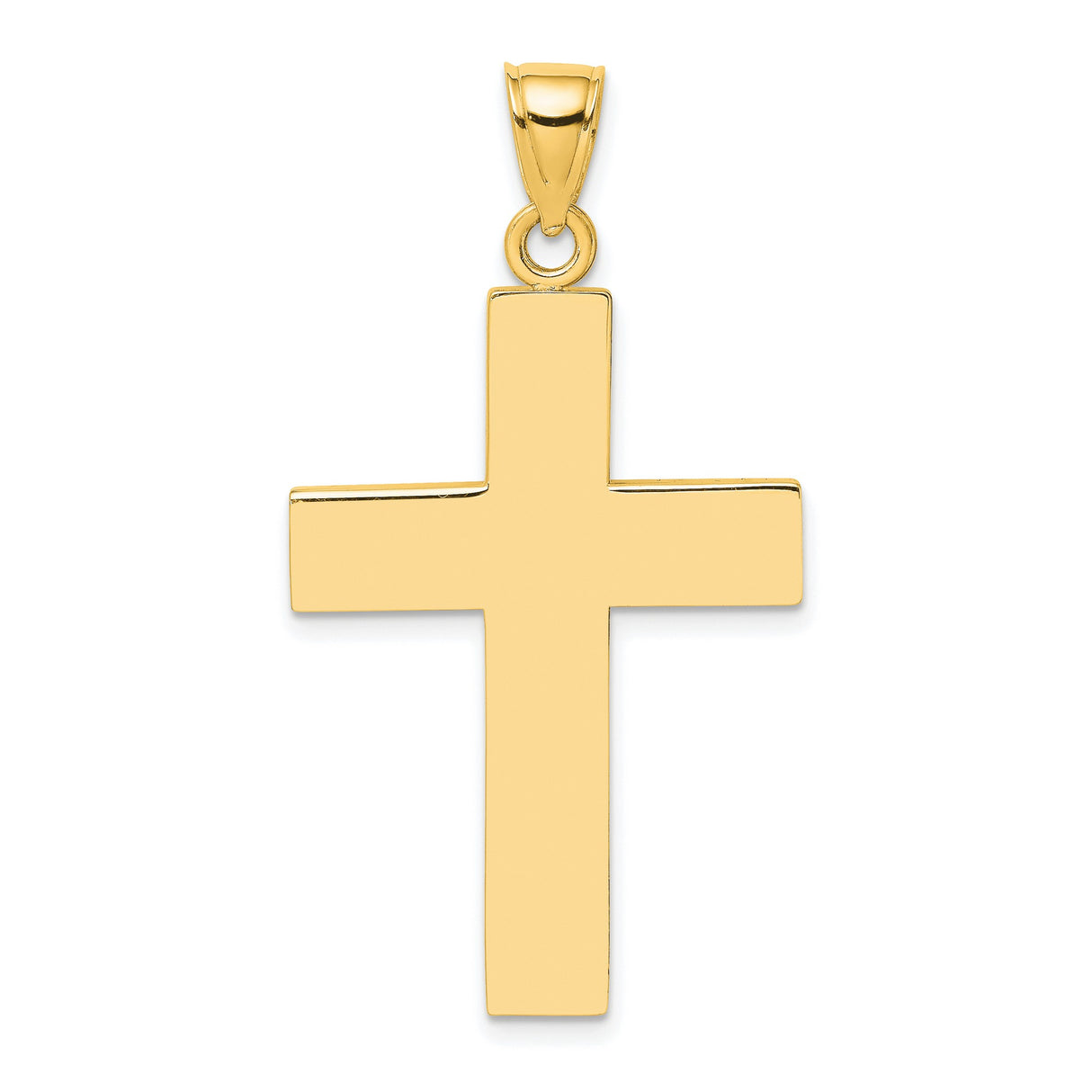 10k Yellow Gold Cross Pendant with Open Back Design, Polished Block Style for Men and Women