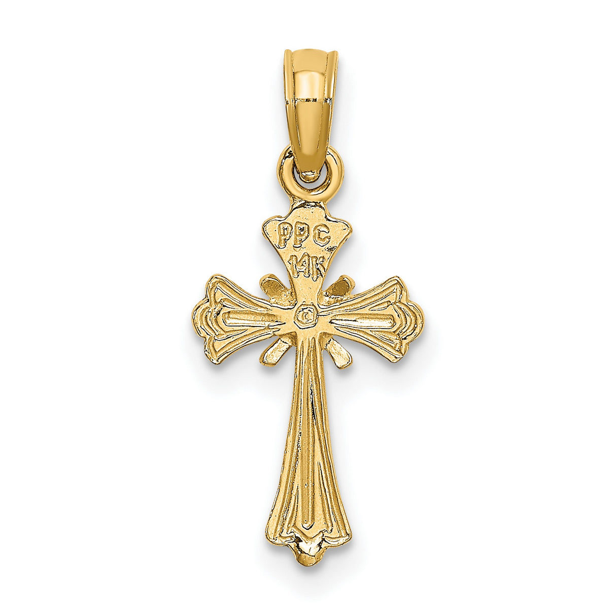10k Yellow Gold Flared Cross Pendant, Vintage Starburst Religious Charm for Men and Women