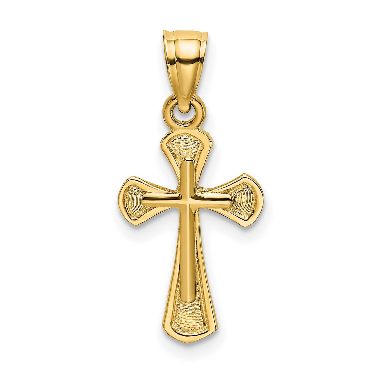 10k Yellow Gold Cross Pendant with Textured and High Polish Finish for Men and Women