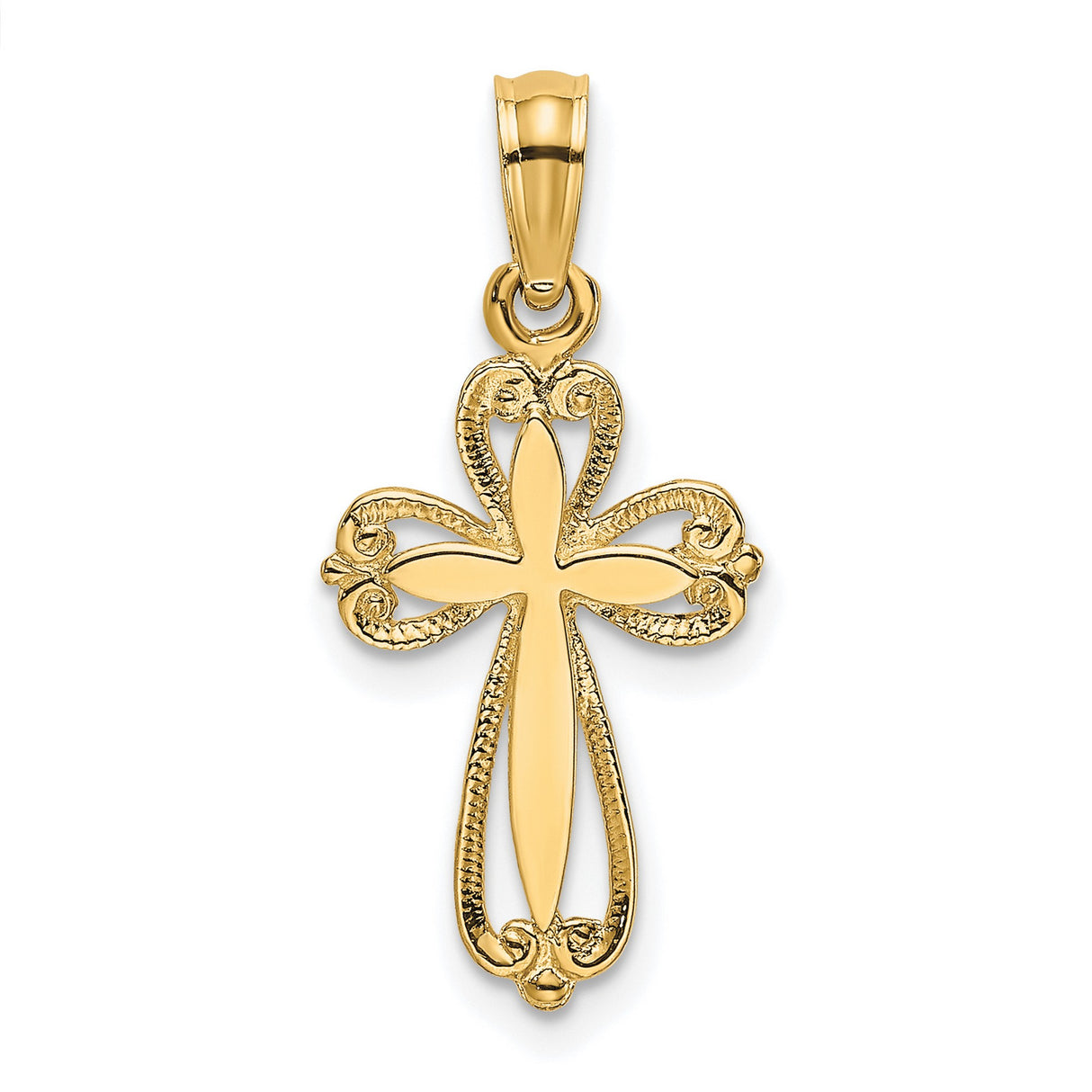 10k Yellow Gold Cross Pendant with Vintage Baroque Scroll Filigree Design