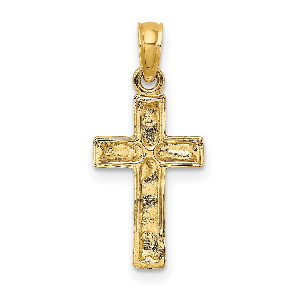 10k Yellow Gold Cross Pendant with Polished Texture and Milgrain Detailing, Unisex Faith Jewelry