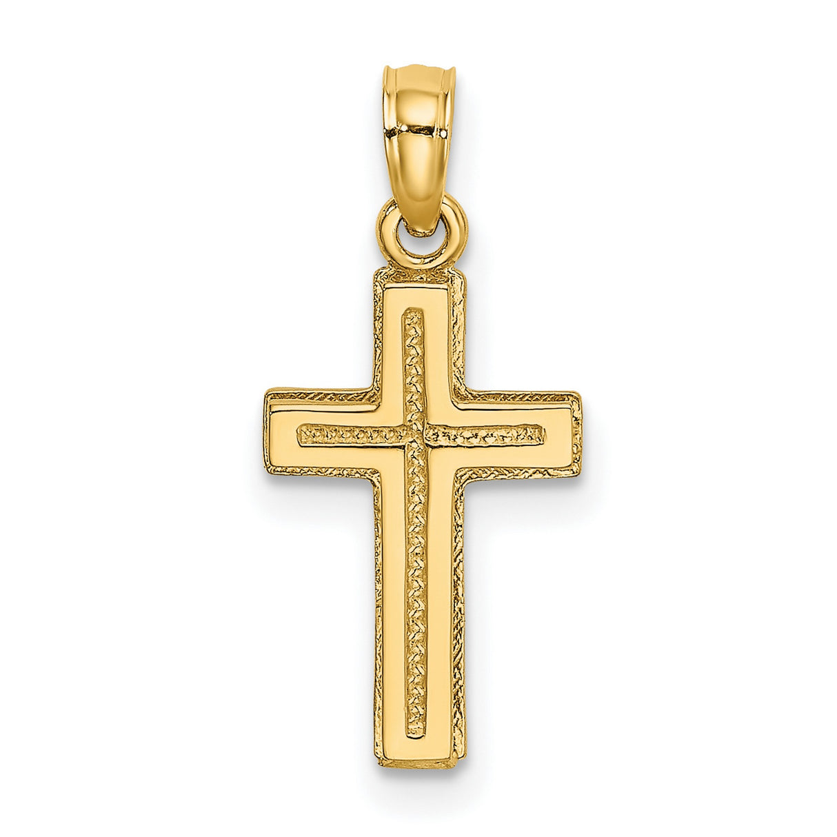 10k Yellow Gold Cross Pendant with Polished Texture and Milgrain Detailing, Unisex Faith Jewelry
