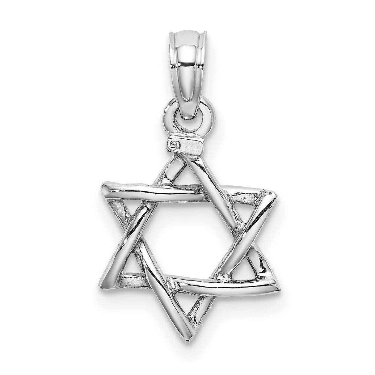 10k White Gold Star of David Pendant with Open Design and Polished Finish