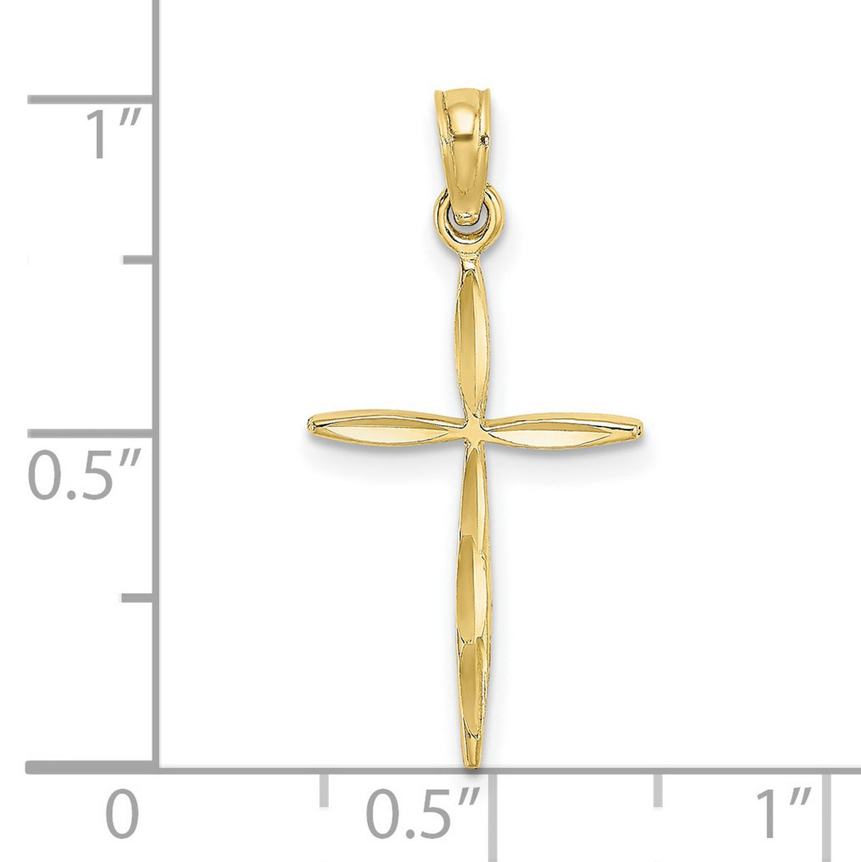 10k Yellow Gold Cross Pendant with Tapered Arms and Rounded Bail for Men and Women