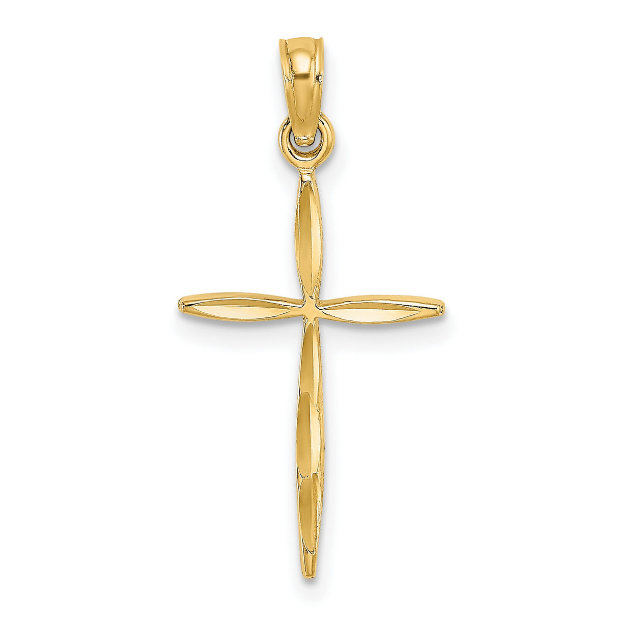 10k Yellow Gold Cross Pendant with Tapered Arms and Rounded Bail for Men and Women