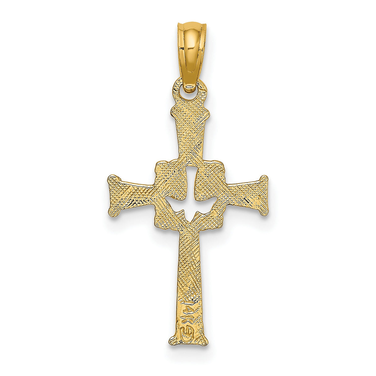 10k Yellow Gold Cross and Dove Pendant, Polished Religious Charm, Unisex Spiritual Jewelry