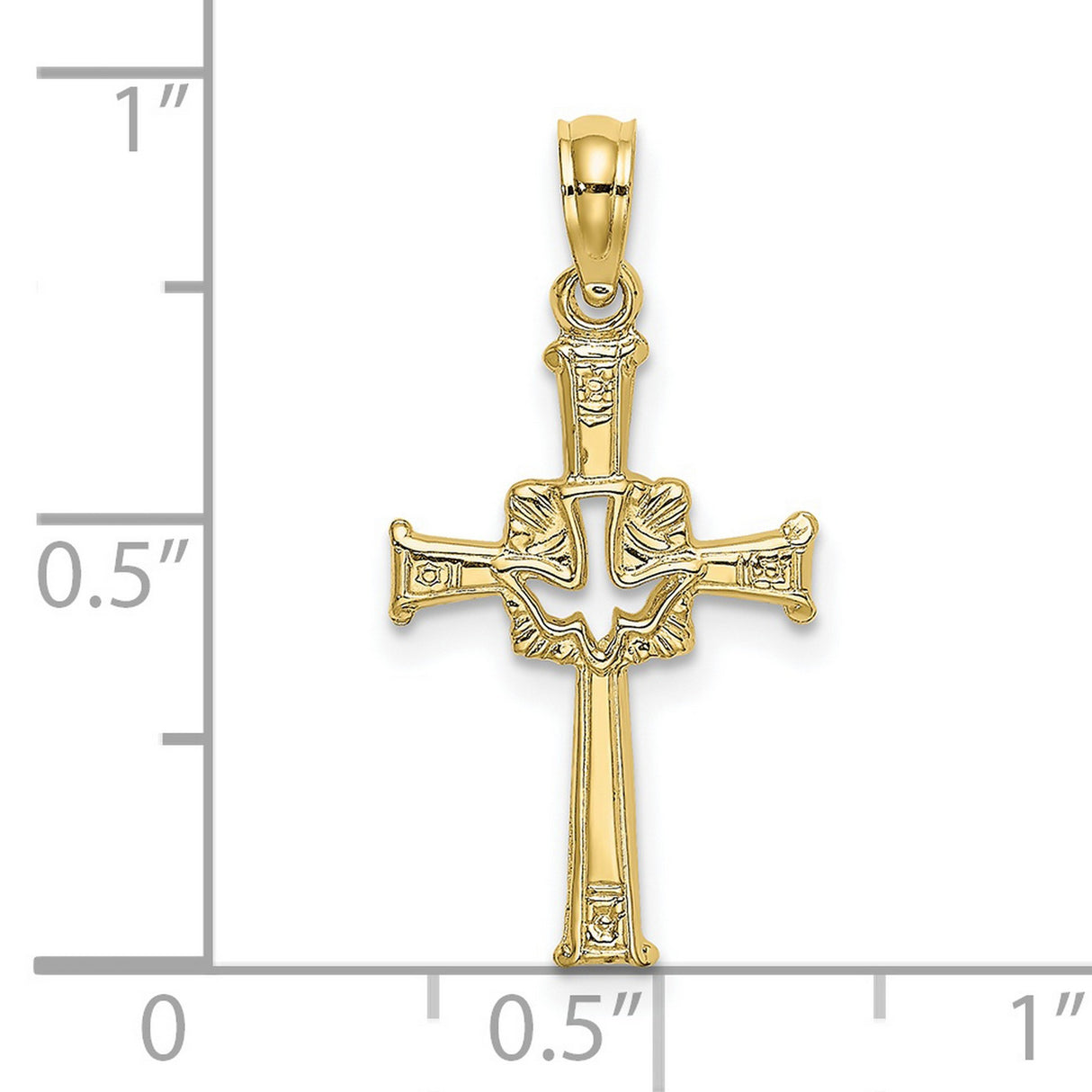 10k Yellow Gold Cross and Dove Pendant, Polished Religious Charm, Unisex Spiritual Jewelry