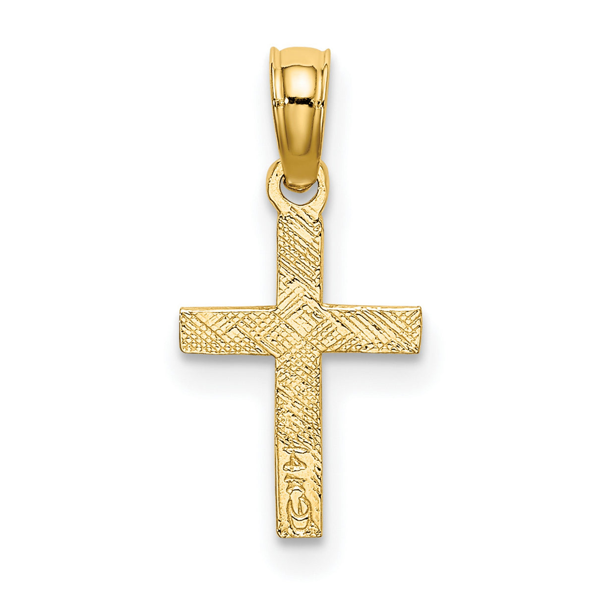 10k Yellow Gold Cross Pendant with Polished Beveled Edges, Sunburst and Floral Design
