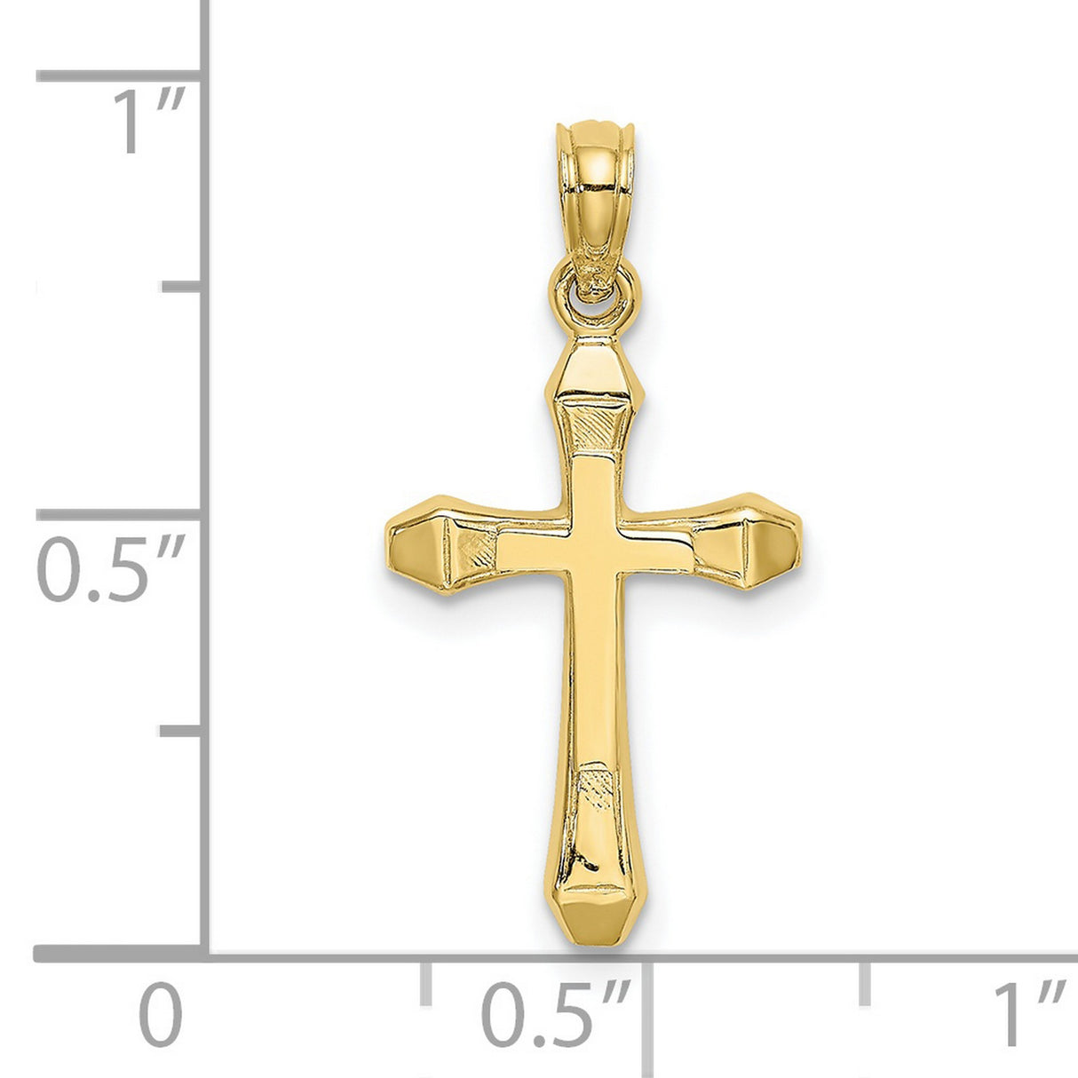 10k Yellow Gold Cross Pendant, Polished Beveled Edge with Tapered Arms, Modern Religious Design