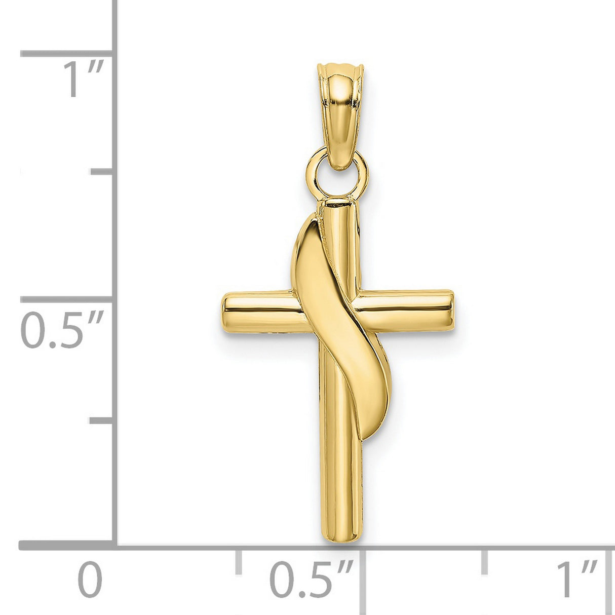 10k Yellow Gold Cross Pendant with Rounded Edge Banner Design, Polished Finish