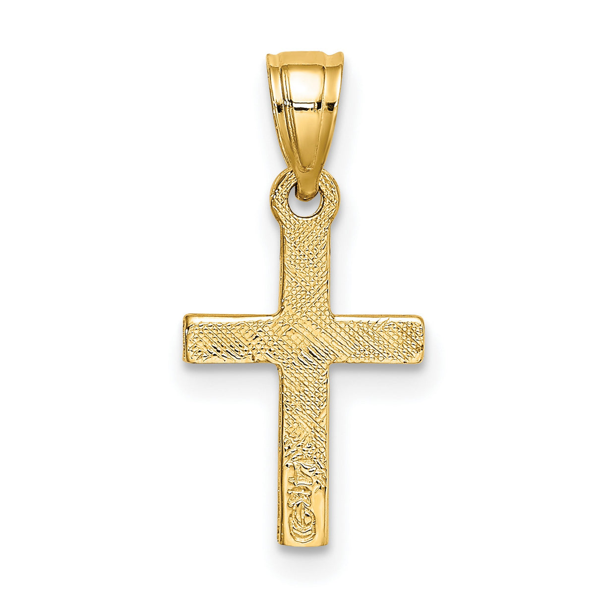 10k Yellow Gold Mini Cross Pendant with Sunburst Design and Beveled Edges