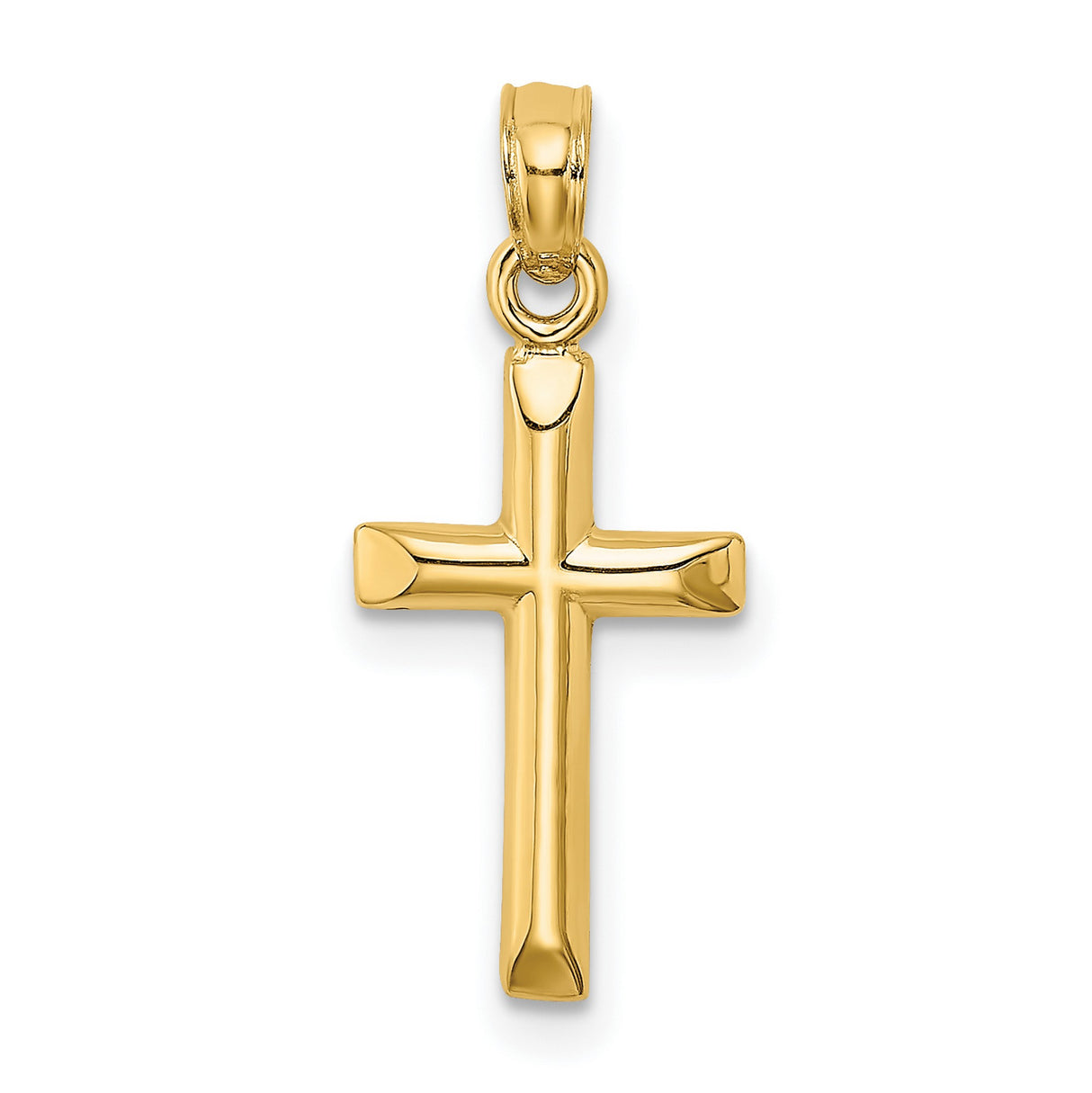 10k Yellow Gold Cross Pendant with Polished Finish, Classic Religious Charm for Men and Women