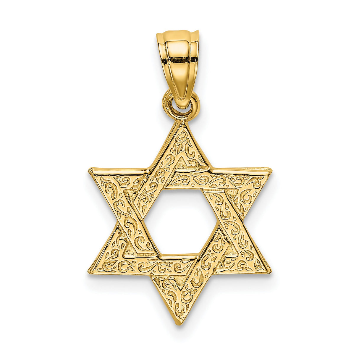 10k Yellow Gold Star of David Pendant with Swirl Detailing, Jewish Faith Symbol for Men and Women