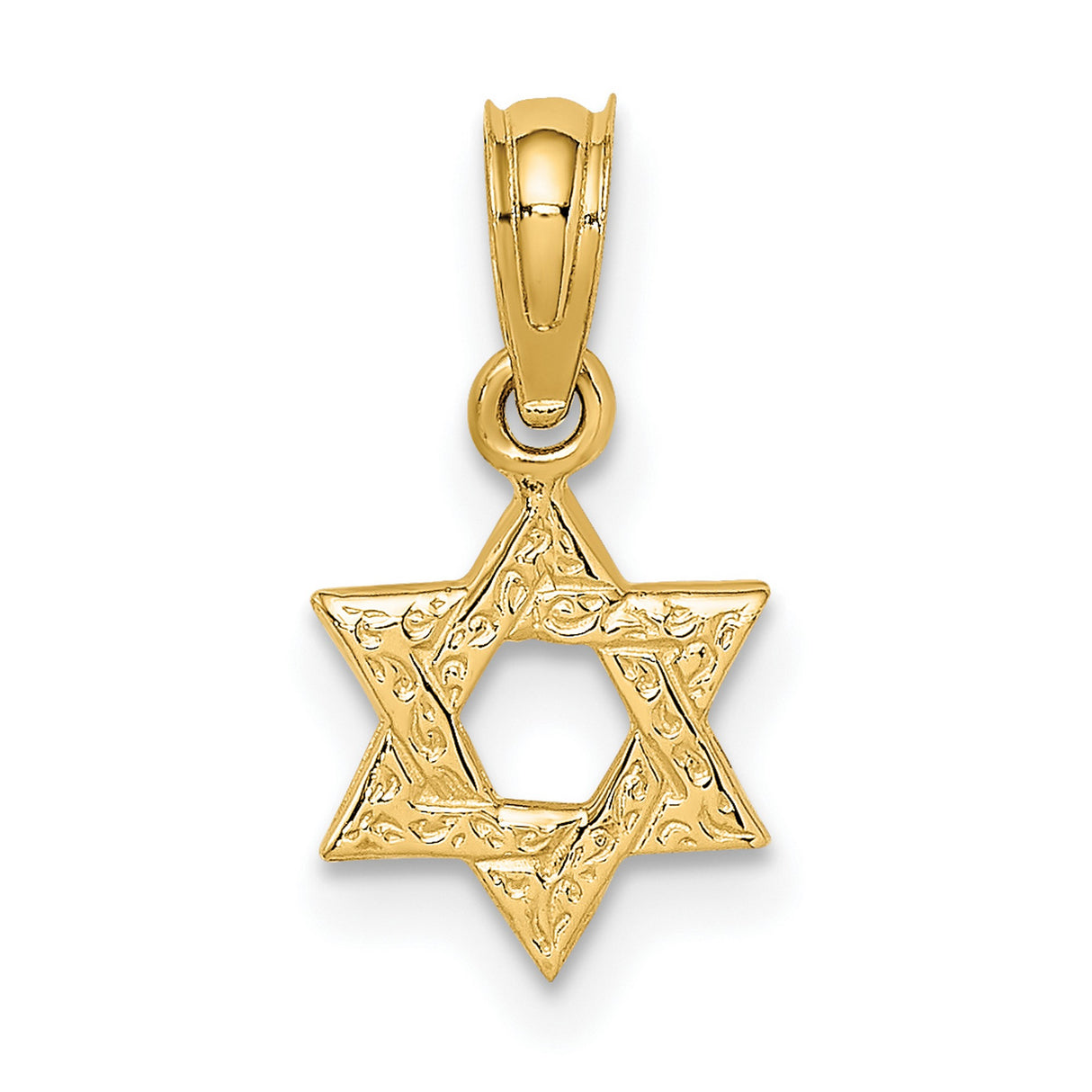 10k Yellow Gold Star of David Pendant, Textured Unisex Jewish Religious Charm